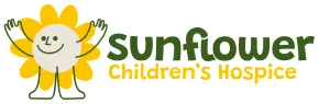 Logo for Sunflower Children’s Hospice, featuring a smiling sunflower with a face, arms, and legs on the left, and “Sunflower Children’s Hospice” in playful green and yellow font on the right. Perfect for representing Sunflower Children’s Hospice.
